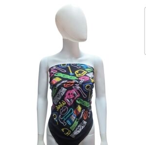 MOSCHINO | S/S 2016 Neon "Work In Progress" 100% Silk Scarf 32"x32" Square